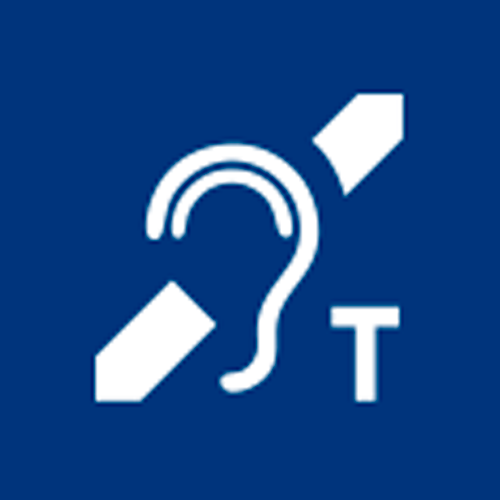 Pictograma de la oreja tachada con la letra T de los bucles magnéticos.